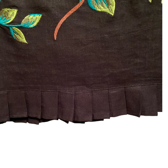 Richard Malcolm Black Linen Multi Color Floral Embroidery Ruffle Pencil Skirt - Picture 5 of 9
